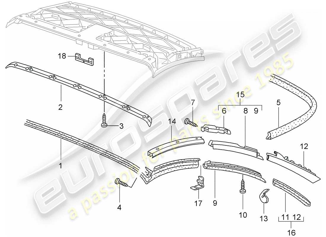 porsche 2005 (997-1) top convertible diagrama de piezas