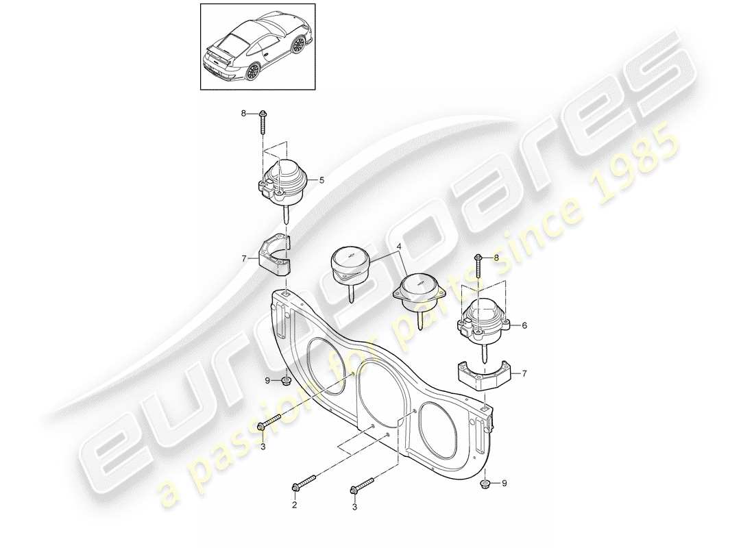 porsche 2007 (997-1 gt3) diagrama de piezas de suspensión del motor