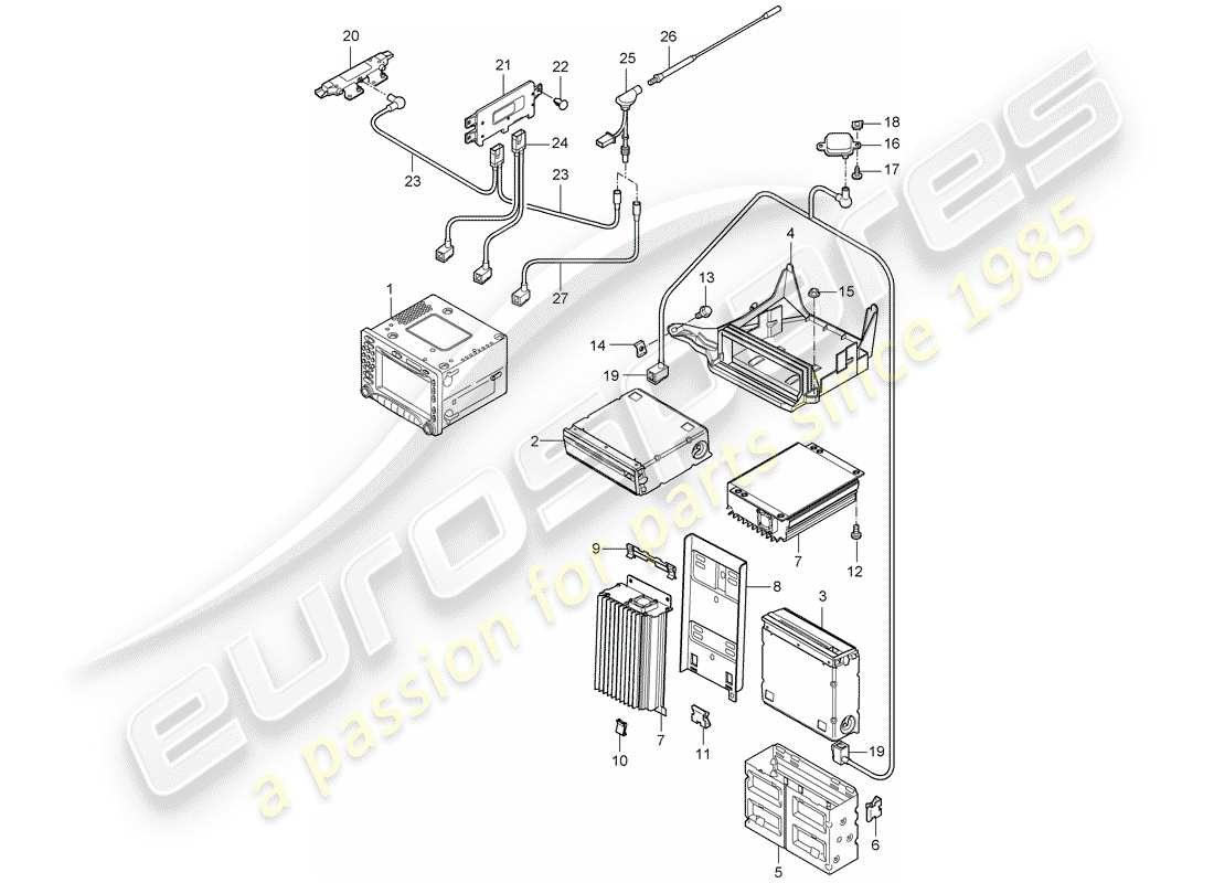 porsche 2007 (997-1 gt3) unidad de radio diagrama de piezas