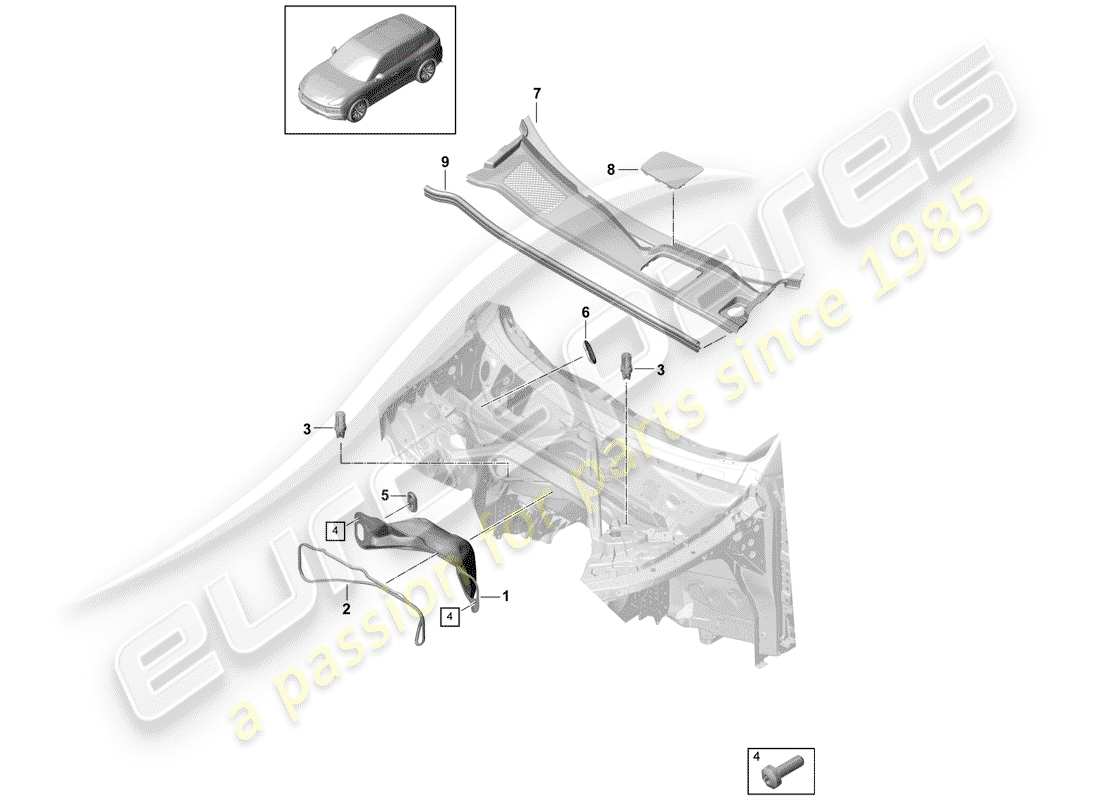 porsche 2020 (cayenne e3 9ya/9yb) caja de agua diagrama de piezas