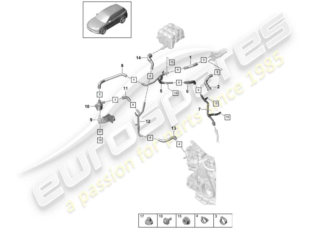 porsche 2020 (cayenne e3 9ya/9yb) diagrama de piezas del calentador