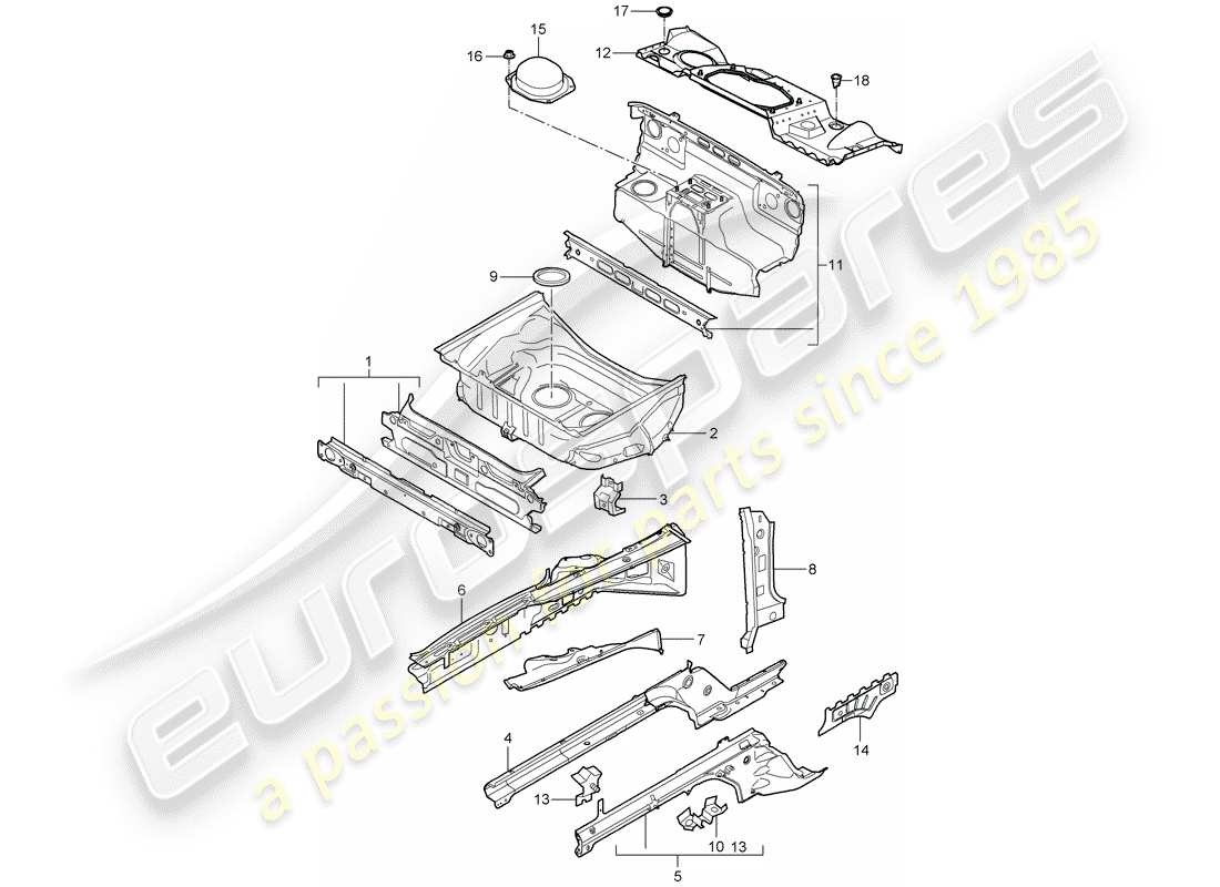 porsche 2007 (997-1 gt3) diagrama de piezas del extremo delantero