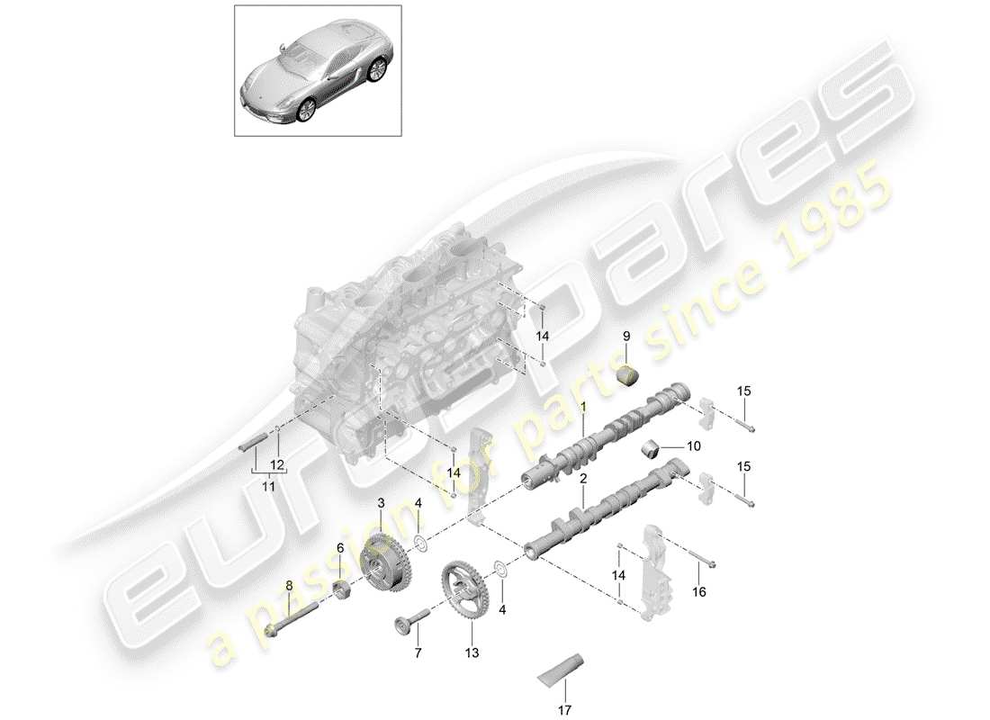 porsche 2016 (981 cayman) árbol de levas diagrama de piezas