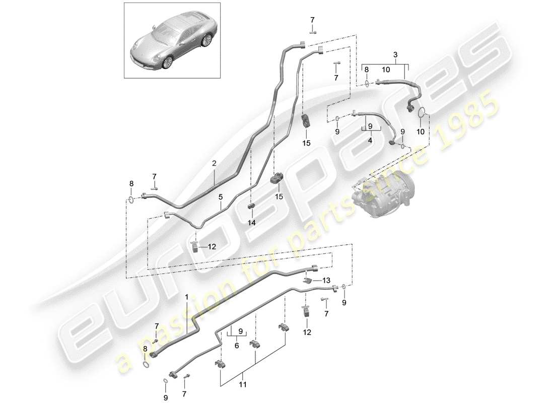 porsche 2017 (991-2) diagrama de piezas de la línea de refrigerante