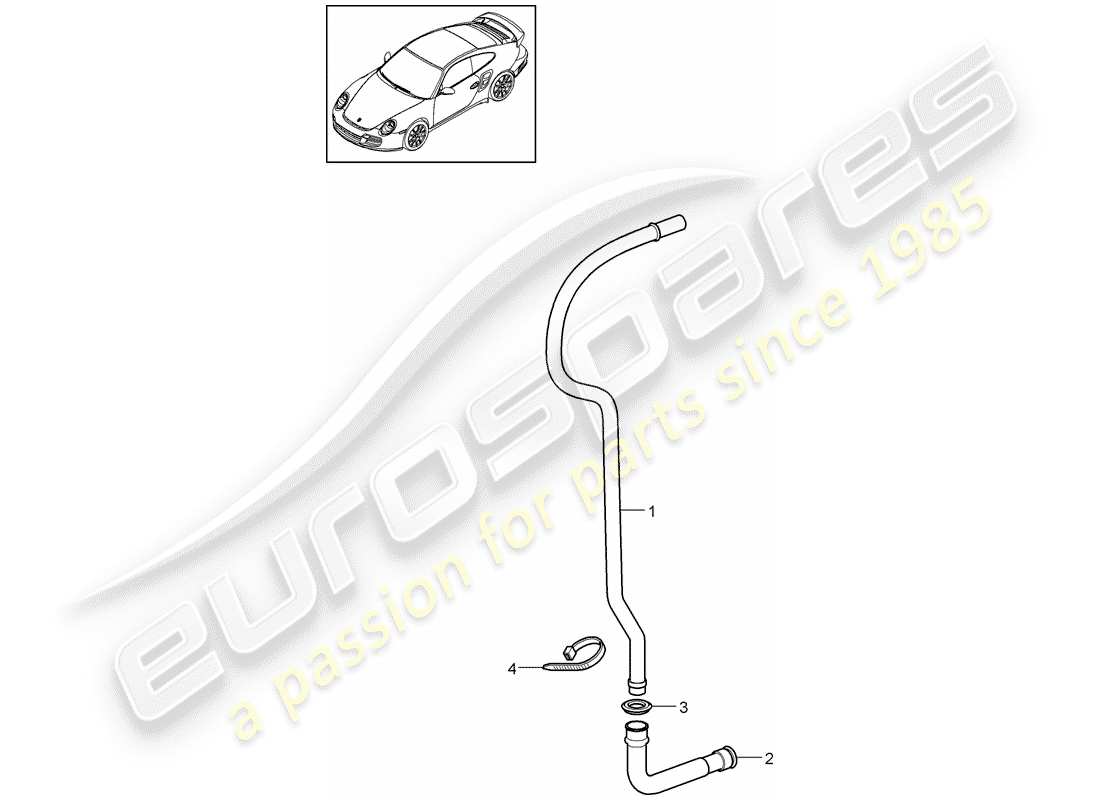 porsche 2013 (997-2 turbo / gt2 rs) tubo de drenaje de agua diagrama de piezas