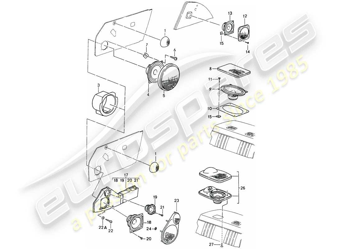 porsche 1994 (993) diagrama de piezas del altavoz
