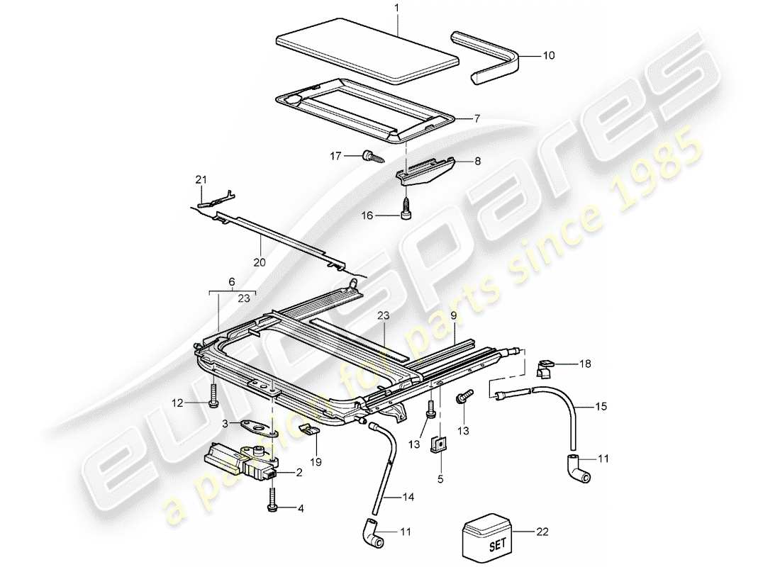 porsche 1998 (996) techo corredizo de cristal diagrama de piezas