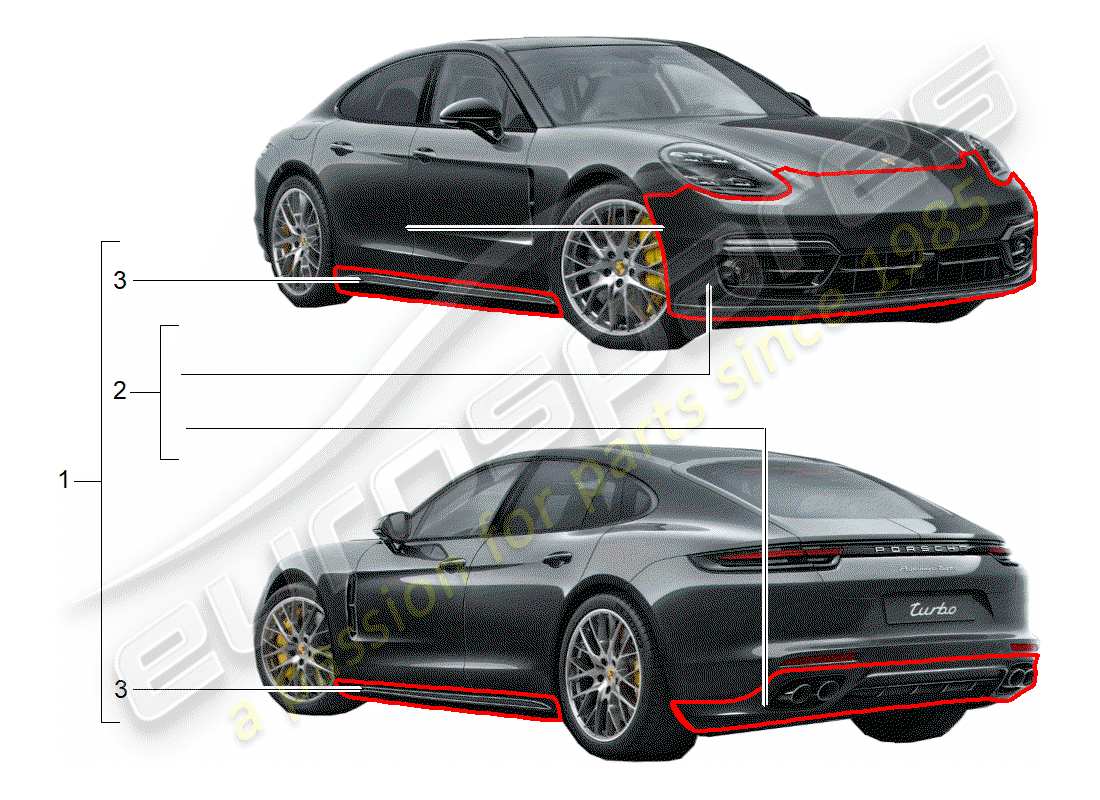 porsche 2019 (tequipment panamera) paquete de diseño deportivo diagrama de piezas