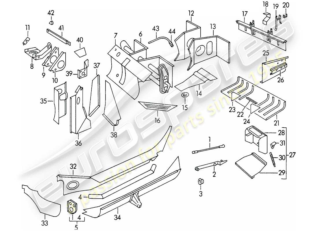 porsche 1954 (356/356a) marco - piezas individuales diagrama de piezas