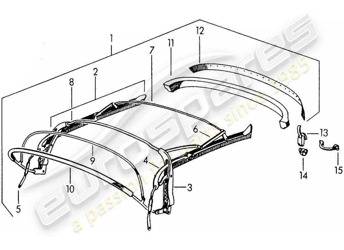 porsche 1954 (356/356a) marco superior diagrama de piezas