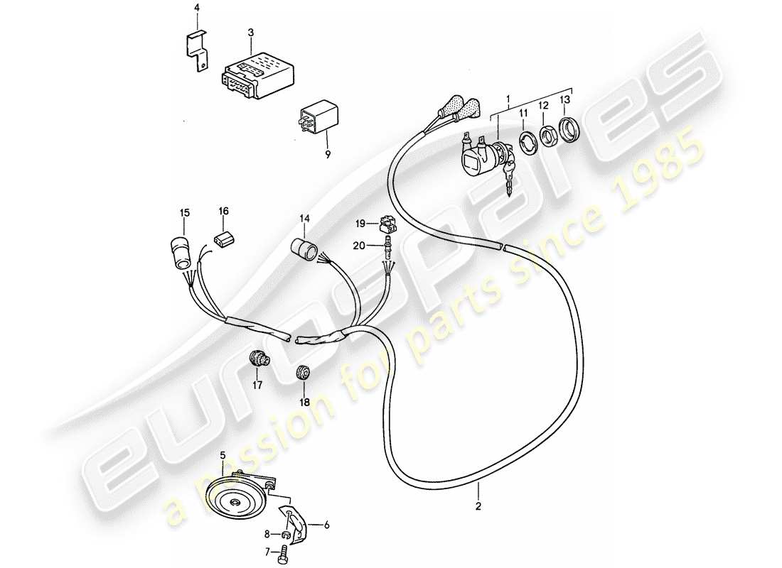 porsche 1988 (911) sistema de alarmas diagrama de piezas