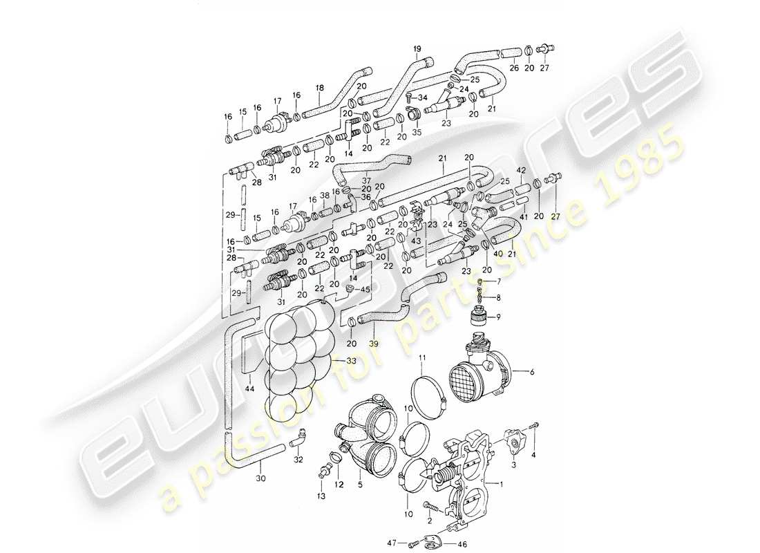 porsche 1994 (993) diagrama de piezas del cuerpo del acelerador