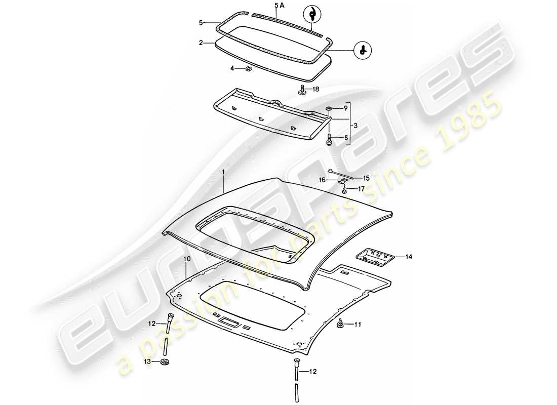 porsche 1985 (928) techo corredizo diagrama de piezas