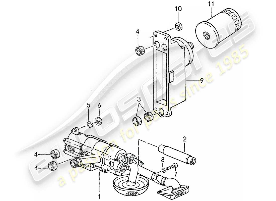 porsche 1987 (959) lubricación del motor - bomba de aceite - motor diagrama de piezas