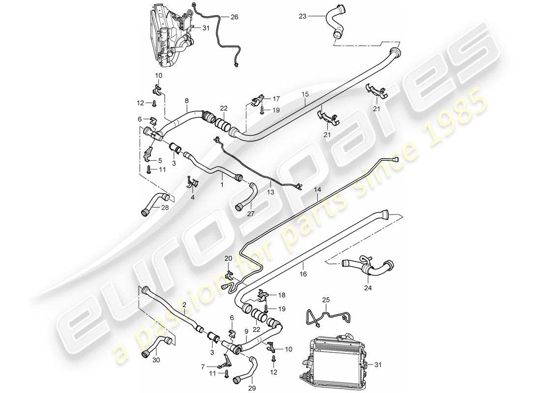 porsche 2009 997-2 turbo / gt2 refrigeración por agua 2 diagrama de piezas