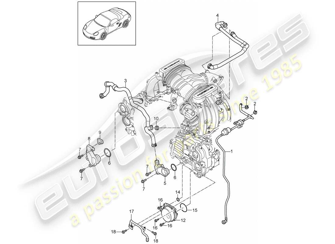 porsche 2009 (987 boxster) crankcase diagrama de piezas