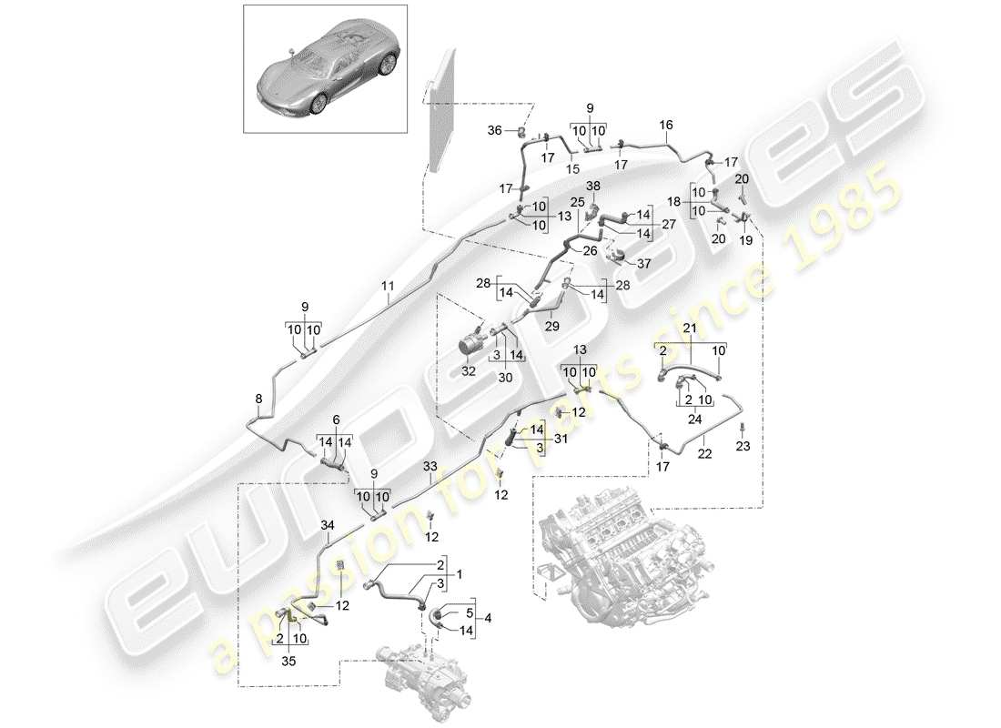 porsche 918 spyder (2015) water cooling diagrama de piezas
