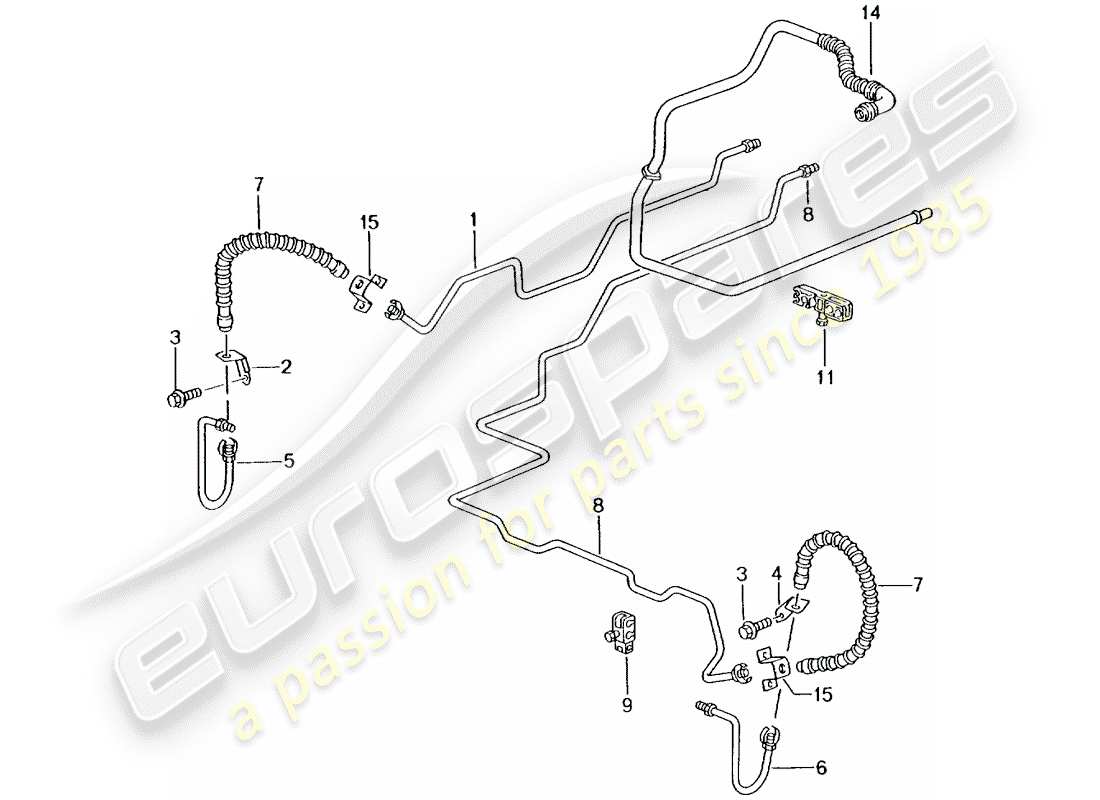 porsche 2002 (996 turbo / gt2) línea de freno - bajos - eje trasero - línea de vacío diagrama de piezas