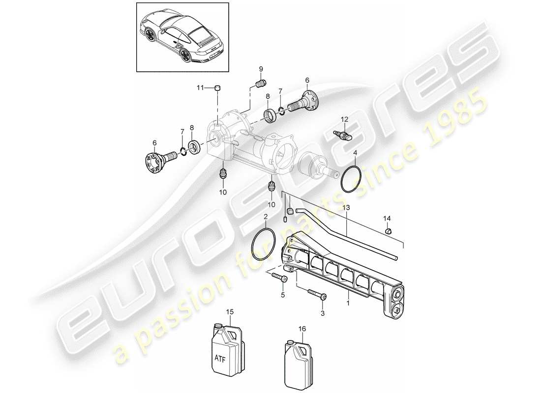 porsche 911 t/gt2rs (2011) diagrama de piezas del diferencial del eje delantero