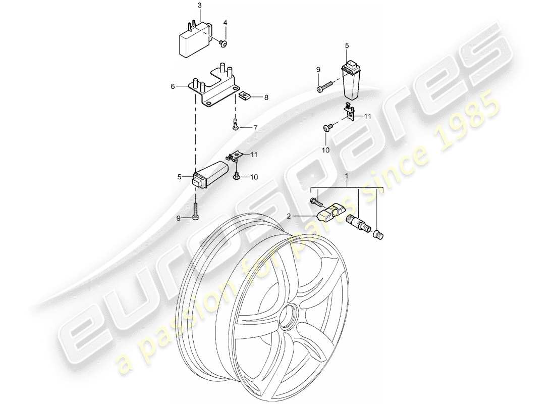 porsche 2004 (carrera gt) sistema de control de presión de neumáticos diagrama de piezas