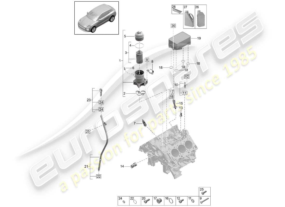 porsche 2019 (macan) diagrama de piezas del filtro de aceite