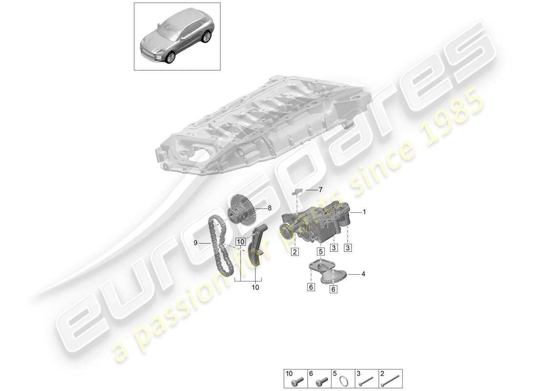 porsche 2019 (macan) diagrama de piezas de la bomba de aceite