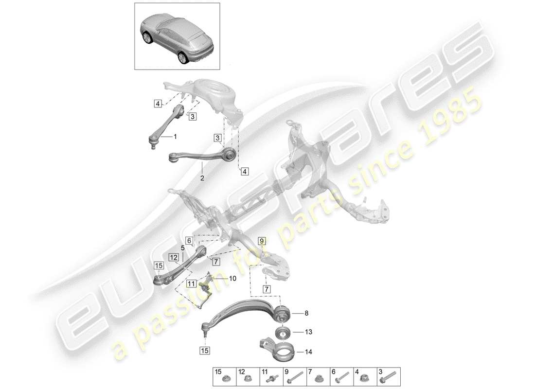 porsche 2019 (macan) diagrama de piezas del brazo control de pista
