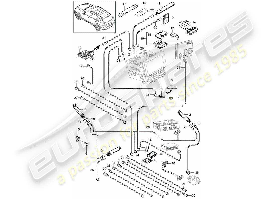 porsche 2011 (cayenne e2 92a) amplificador de antena diagrama de piezas