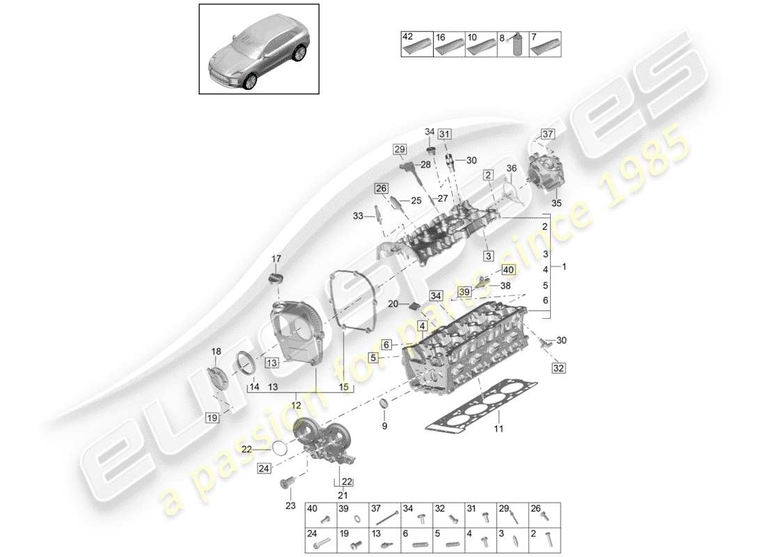 porsche 2019 (macan) cabeza de cilindro diagrama de piezas