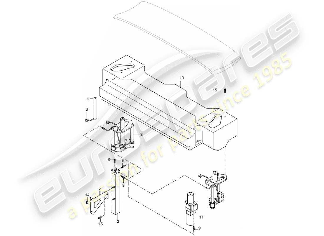 porsche 2004 (carrera gt) spoiler trasero - mecanismo de conducción diagrama de piezas