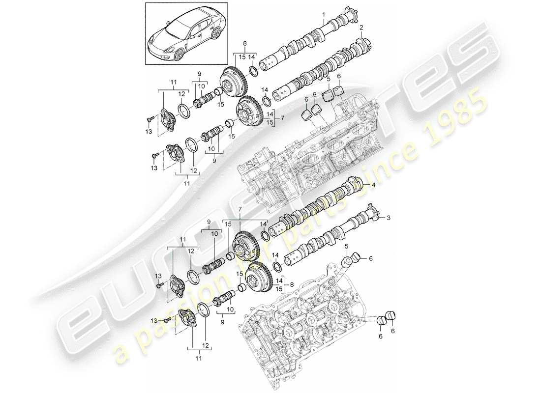 porsche 2014 (panamera 970) árbol de levas diagrama de piezas