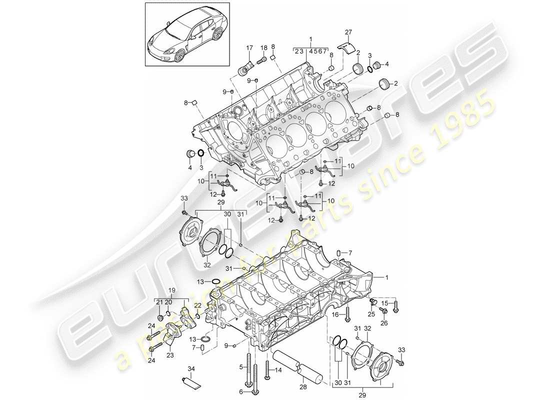 porsche 2014 (panamera 970) crankcase diagrama de piezas