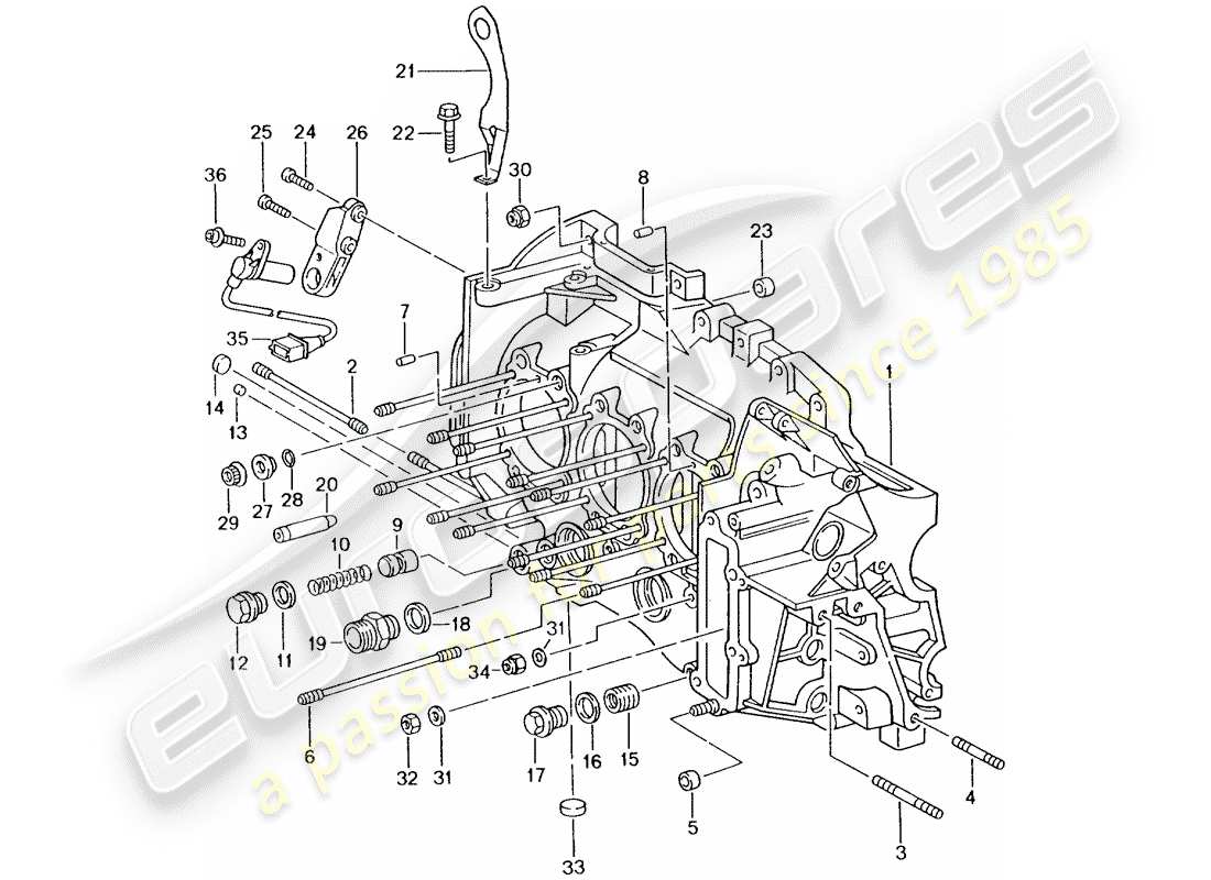 porsche 996 gt3 (2003) crankcase diagrama de piezas