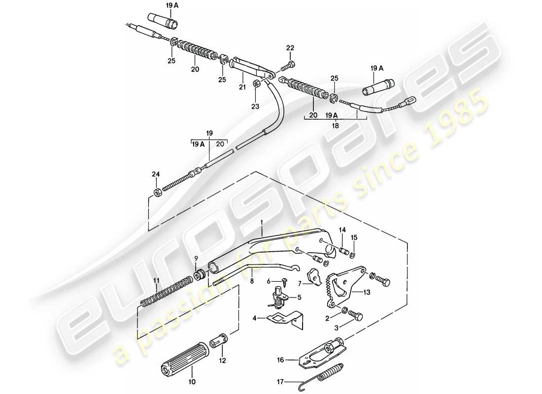 porsche 1983 (944) palanca de freno de mano diagrama de piezas