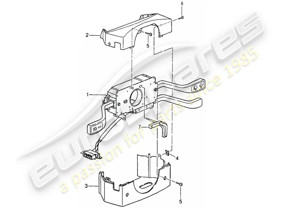 porsche 1990 (964) interruptor de la columna de dirección diagrama de piezas