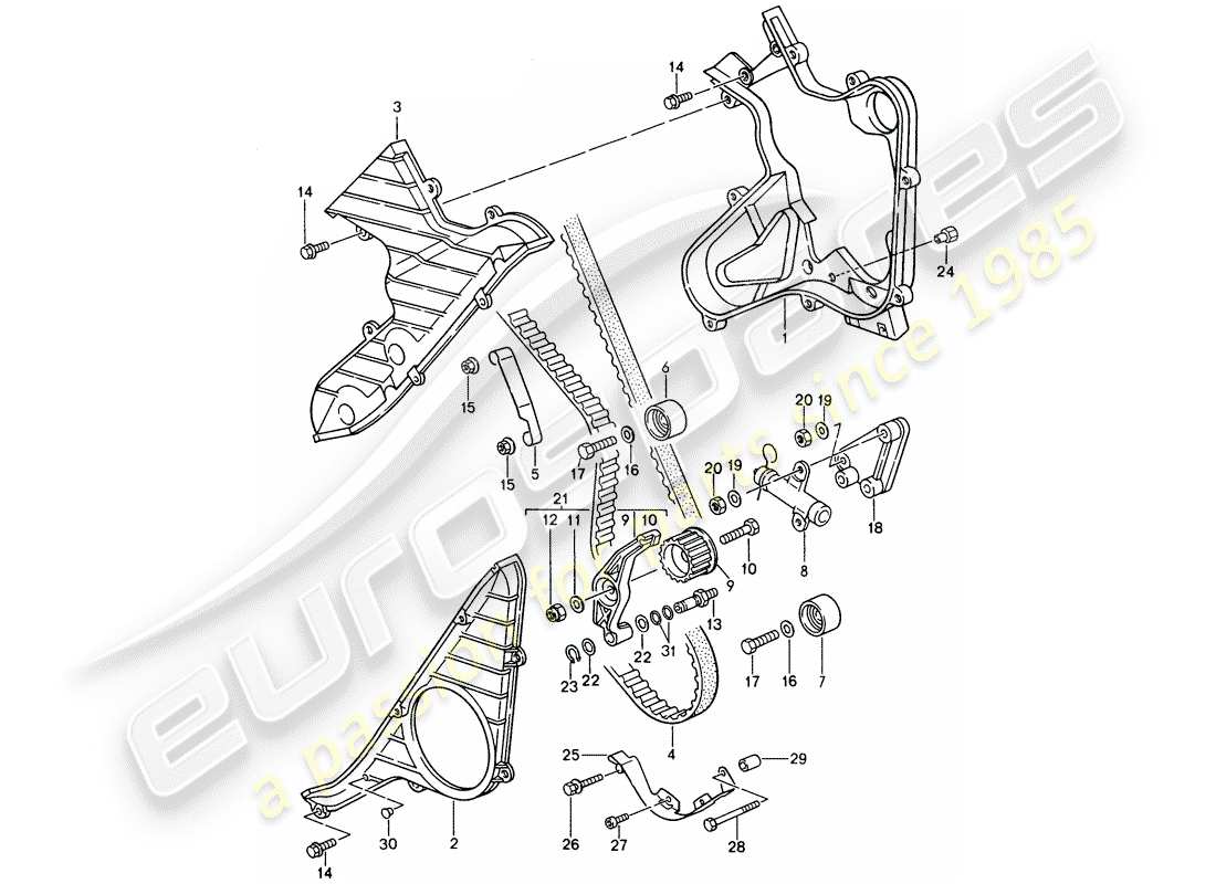 porsche 1995 (968) mecanismo de impulsión - árbol de levas diagrama de piezas