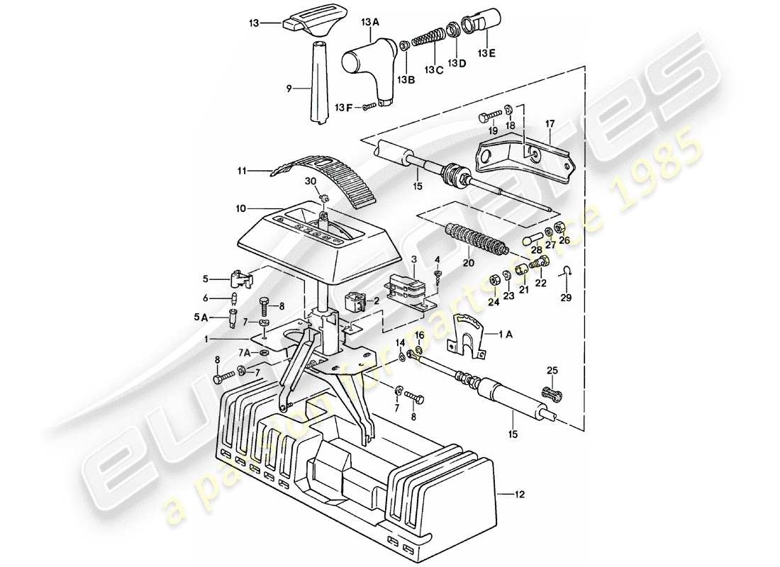 porsche 1982 (924) mecanismo de cambio - transmisión automática diagrama de piezas