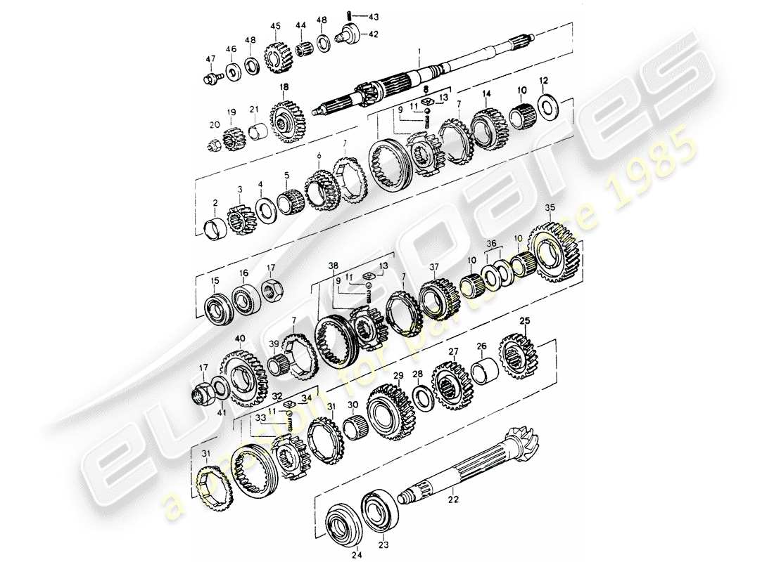 porsche 1990 (964) engranajes y ejes diagrama de piezas