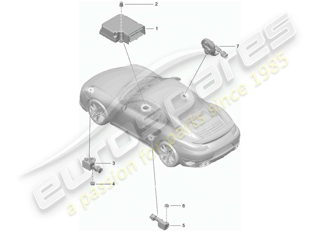 porsche 2014 (991-1 turbo) módulo de control de bolsas de aire diagrama de piezas