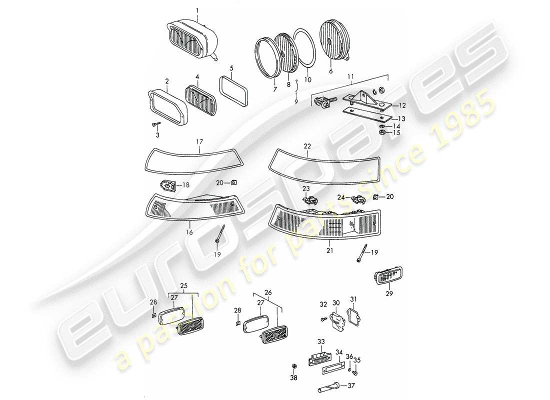 porsche 1966 (911/912) diagrama de piezas de iluminación