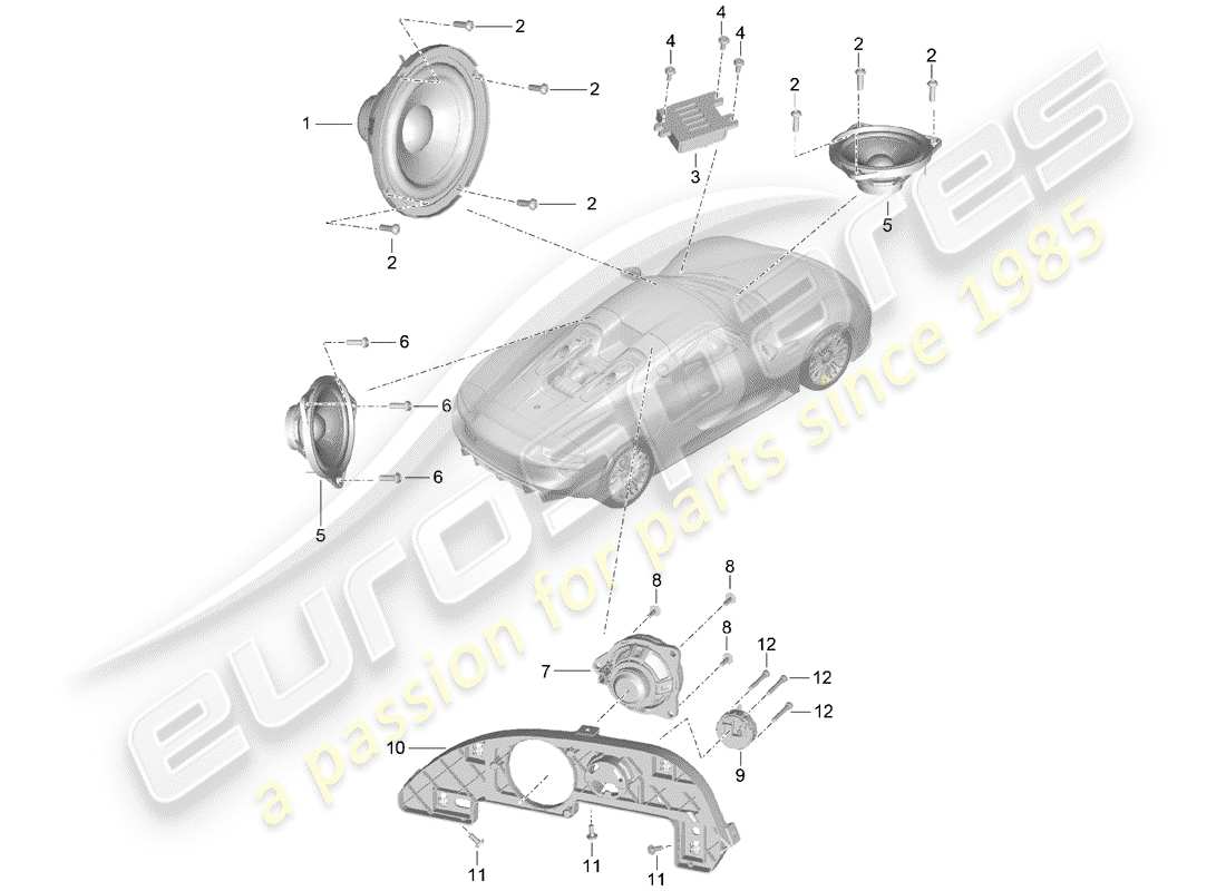 porsche 918 spyder (2015) diagrama de piezas del altavoz