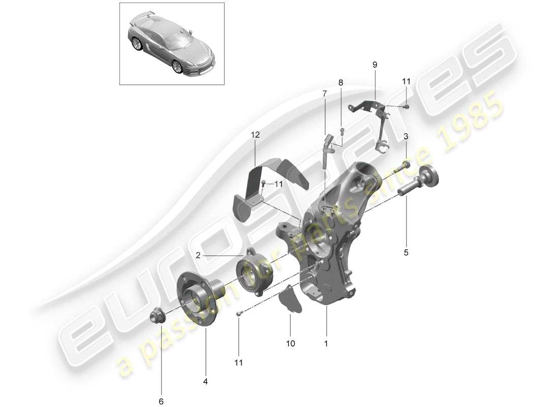 porsche 2016 (981 cayman gt4) portador de ruedas diagrama de piezas