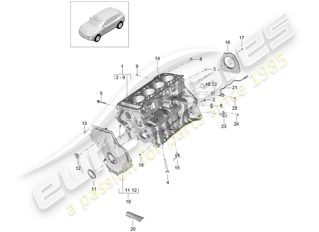 porsche 2016 (macan) crankcase diagrama de piezas