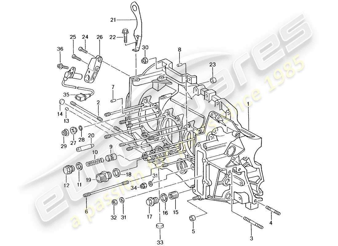 porsche 2002 (996 gt3) crankcase diagrama de piezas