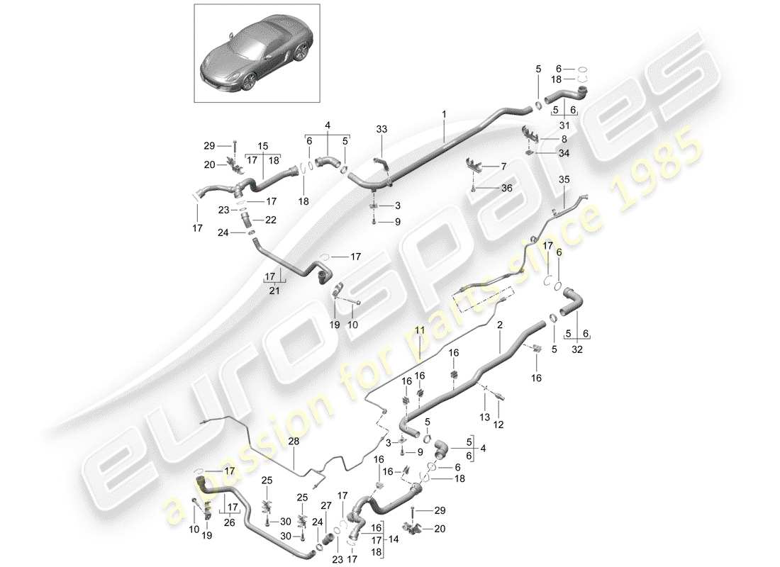 porsche 2015 (981 boxster) water cooling 1 diagrama de piezas