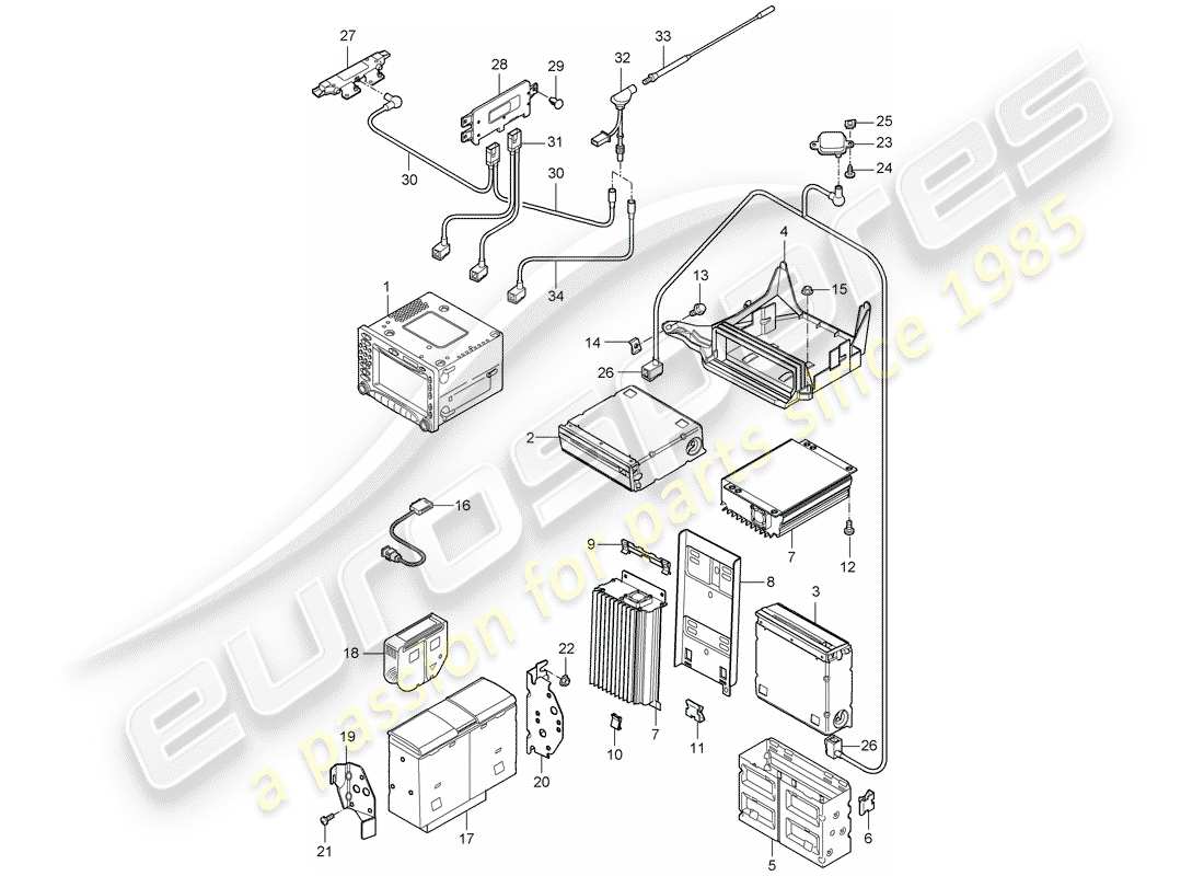 porsche 2009 997-2 turbo / gt2 diagrama de piezas de la unidad de radio