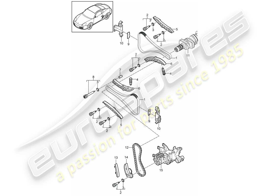 porsche 2012 (987 cayman) diagrama de piezas de control de válvula