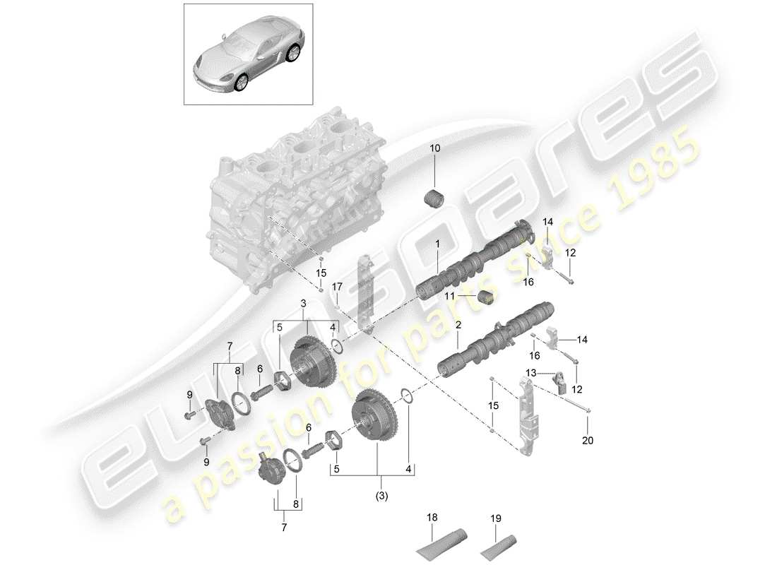 porsche 2017 (718 cayman) árbol de levas diagrama de piezas