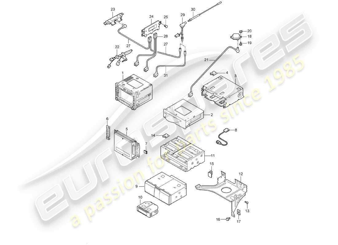 porsche 2007 (987 boxster) diagrama de piezas de la unidad de radio