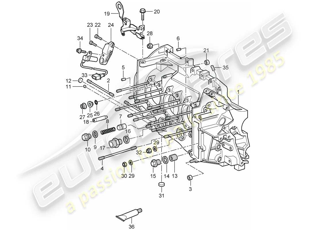 porsche 2008 (997-1 gt3) crankcase diagrama de piezas